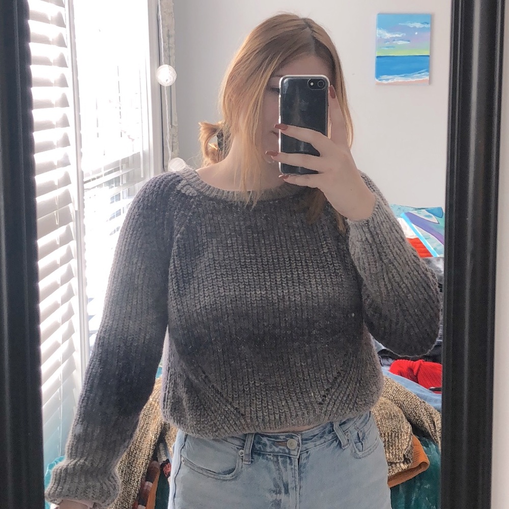 Cropped Purple and Grey Sweater